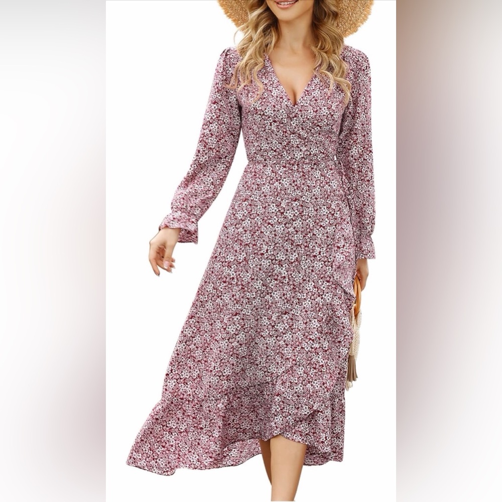 Red Floral Wrap Maxi Dress | Boho